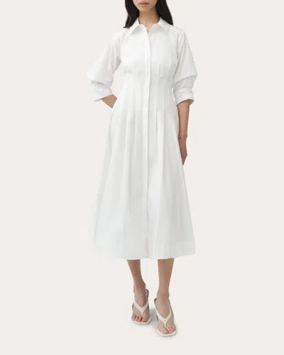 Simkhai Jazz Pleated Cotton-blend Poplin Midi Shirt Dress In White