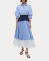 Simkhai 'jenella' Light Blue Long Dress With Classic Collar And Striped Motif In Blue