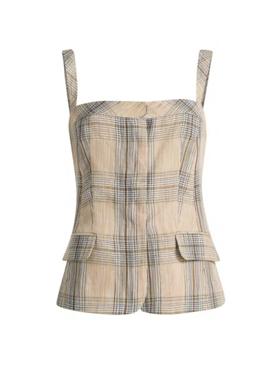 Simkhai Jessie Plaid Linen-blend Vest In Brown
