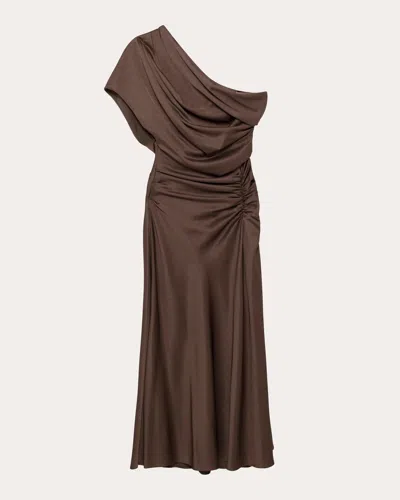 Simkhai Women's Joanna Draped Satin Asymmetric Midi Dress In Brown