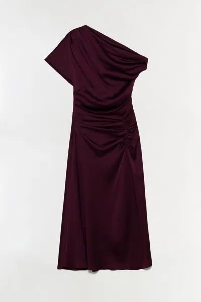 Simkhai Women's Joanna Off Shoulder Satin Midi Dress In Fig In Burgundy
