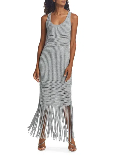 Simkhai Women's Jocelyn Open-stitch Fringe Maxi Dress In Gray