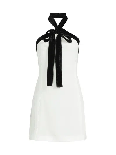 Simkhai Jolie Bow-detailed Velvet-trimmed Crepe Mini Dress In Neutral