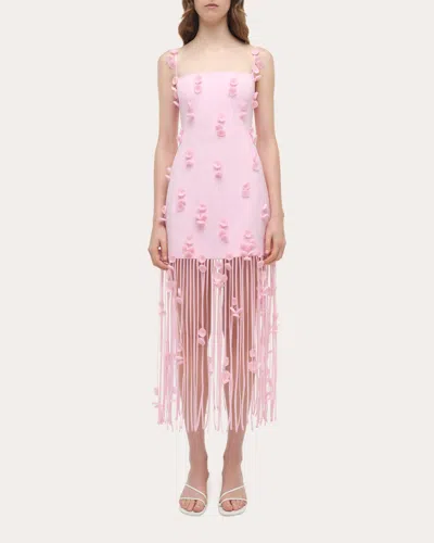 Simkhai Juliana Embellished Fringed Linen-blend Midi Dress In Pink