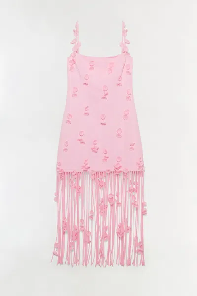 Simkhai Juliana Embellished Fringed Linen-blend Midi Dress In Pink