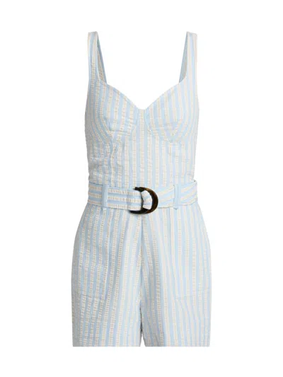 Simkhai Striped Cotton-blend Seersucker Romper In Blue