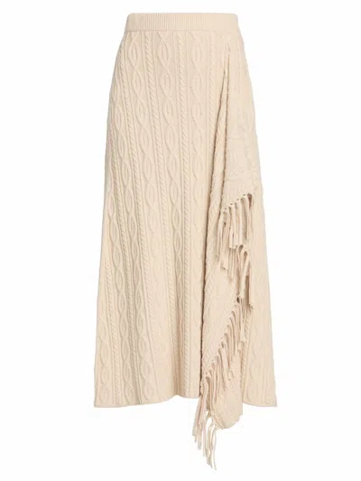 Simkhai Women's Kara Fringed Cotton-blend Cable-knit Midi-skirt In Nude