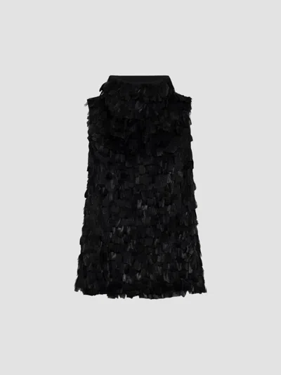 Simkhai Faux-feather Shift Mini Dress In Black