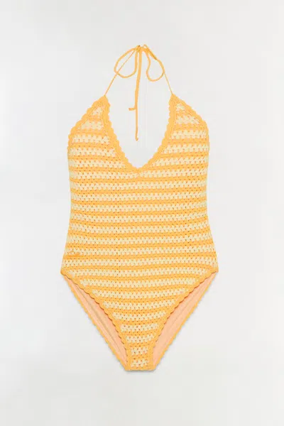Simkhai Women's Karoline Crochet Halter One Piece Swimsuit In Mango Multi