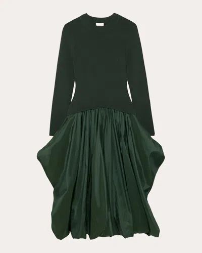 Simkhai Women's Kenlie Knit Taffeta Mock Neck Midi Dress In Green