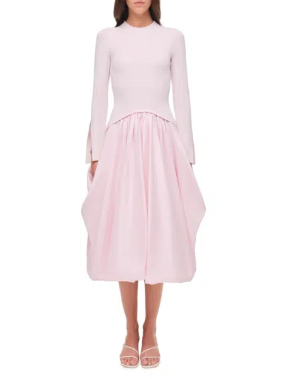 Simkhai Kenlie Long Sleeve Mock Neck Midi Dress Blush In Pink