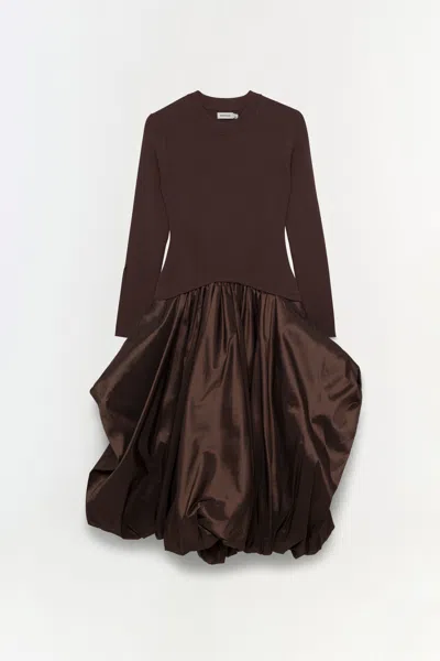Simkhai Women's Kenlie Taffeta Knit Midi Long Sleeve Dress In Chocolate
