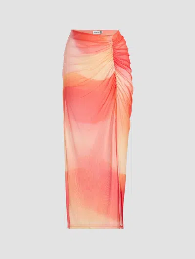 Simkhai Kensingten Ruched Mesh Maxi Skirt In Multi