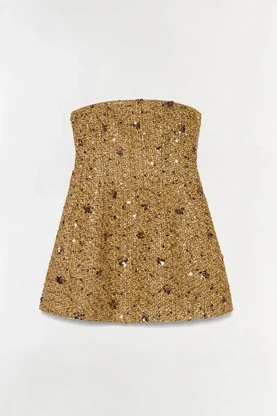 Simkhai Kit Sequined Tweed Bustier Dress In Gold