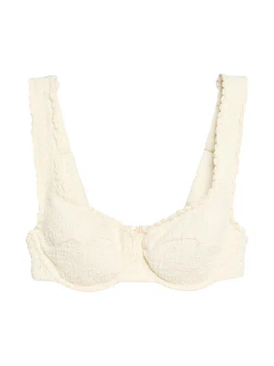 Simkhai Women's Klara Tweed Balconette Bikini Top In White