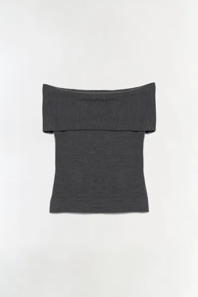 Simkhai Women's Knitted Callahan Wool Off Shoulder Top In Grey Melange In Black