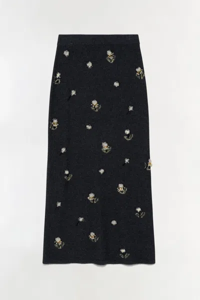 Simkhai Women's Knitted Chelly Embellished Wool Cashmere Midi Skirt In Dark Charcoal In Black