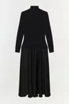 Simkhai Frances Long Sleeve Satin Combo Midi Dress In Black