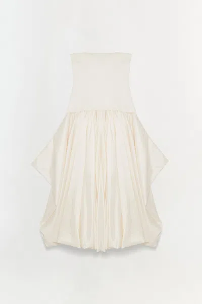 Simkhai Women's Knitted Izzy Strapless Taffeta Midi Dress In Ivory
