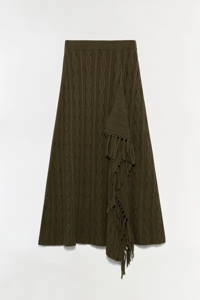 Simkhai Women's Knitted Kara Wool Fringe Midi Skirt In Pine In Green