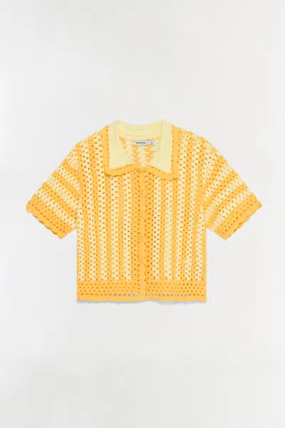 Simkhai Women's Knitted Stanton Crochet Camp Shirt In Buttercream Mango In Yellow