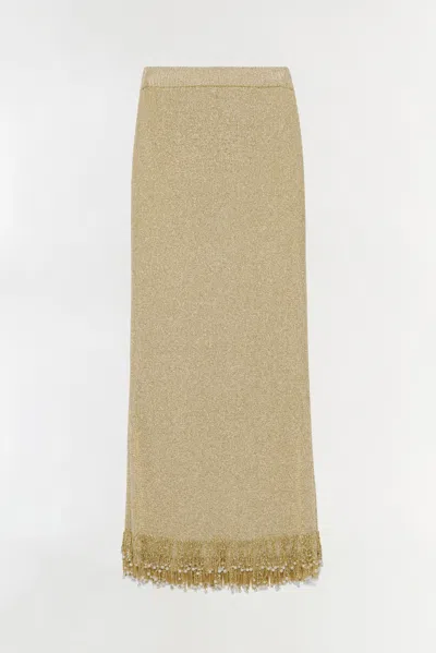 Simkhai Women's Knitted Zeni Pearl Fringe Skirt In Gold In Neutral