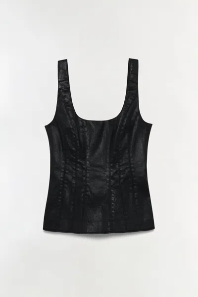 Simkhai Women's Lachlan Coated Denim Pants Bustier Top In Coated Black
