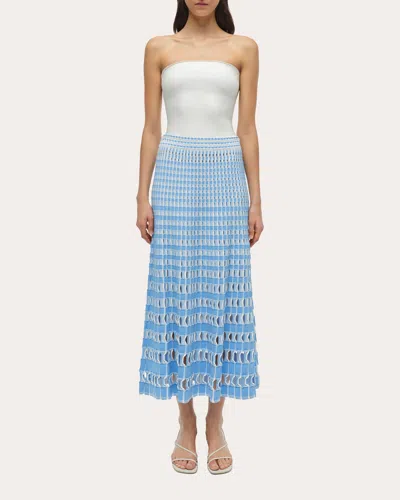 SIMKHAI WOMEN'S LARKEN GINGHAM LASER-CUT MIDI SKIRT