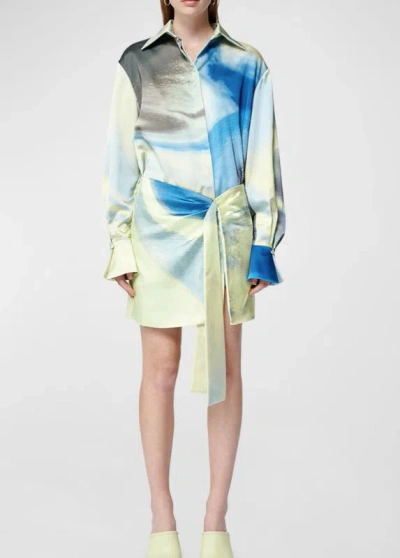 Simkhai Larson Printed Mini Shirt Dress In Blue