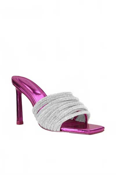 Simkhai Women's Lena Metallic Crystal Mule Heeled Sandals In Fuchsia In Pink