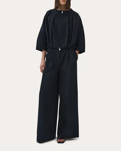 Simkhai Women's Leroy Pleated Faille Wide-leg Pants In Black