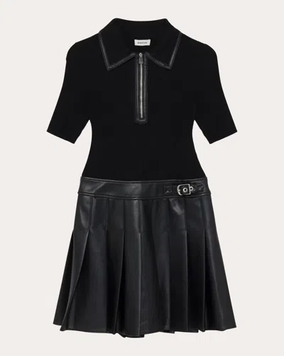 Simkhai Linnie Ribbed-knit And Pleated Mini Dress In Black