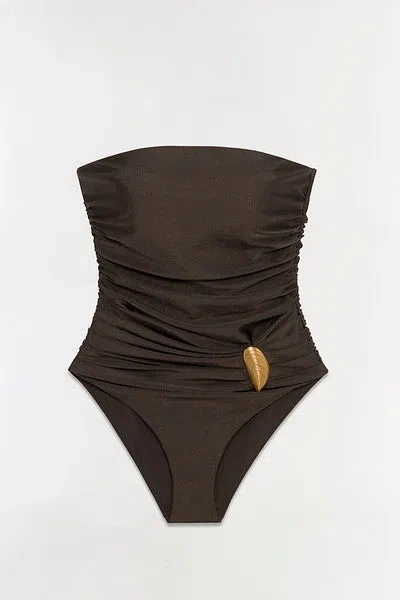 Simkhai Women's Lorena Shell Strapless One Piece Swimsuit In Chocolate In Black