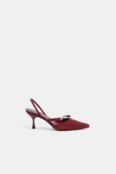 Simkhai Women's Love Knot Suede Slingback In Cranberry Gold