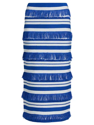 Simkhai Women's Lula Stripe Fringe Knit Midi-skirt In Blue