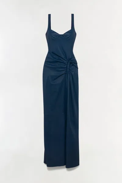 Simkhai Women's Lyle Draped Leather Dress In Dark Indigo In Blue
