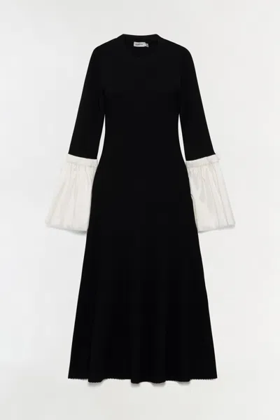 Simkhai Maelle Ribbed Taffeta-trimmed Jersey Midi Dress In Black