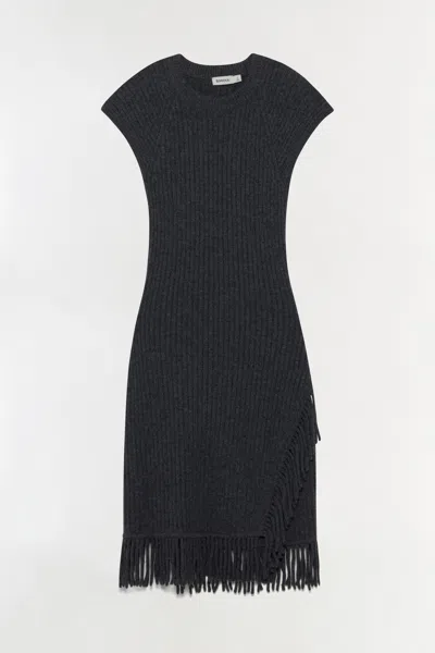 Simkhai Women's Margot Knit Fringe Mini Dress In Dark Charcoal Melange In Black