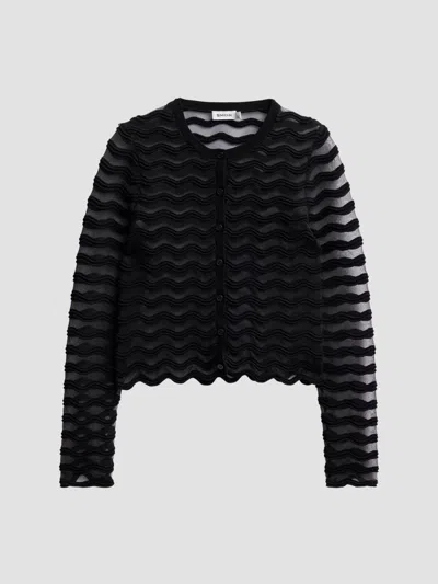 Simkhai Maxime Sheer Wavy Knit Cardigan In Black