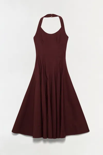 Simkhai Melissa Cotton Halter Midi Dress In Mahogany In Red