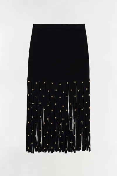 Simkhai Women's Melva Knit Embellished Midi Skirt In Black