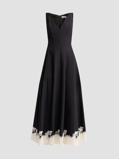 Simkhai Mira Lace-trimmed Cotton-blend Faille Maxi Dress In Black