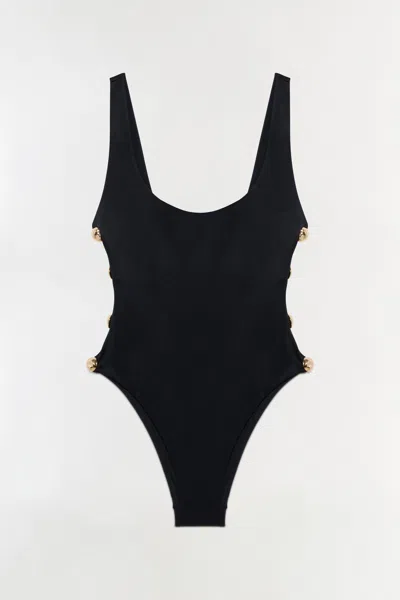 SIMKHAI WOMEN'S MONA STUDDED SCOOP NECK ONE PIECE SWIMSUIT IN BLACK
