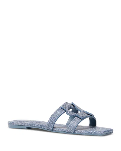 Simkhai Women's Monogram Denim Print Slides In Multi