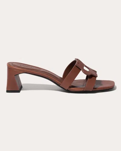 SIMKHAI WOMEN'S MONOGRAM LEATHER BLOCK-HEEL SANDAL