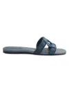 Simkhai Raffia Monogram Flat Slide Sandals In Blue