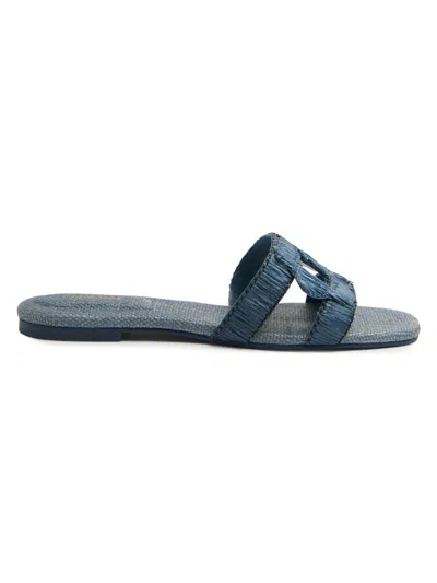 Simkhai Women's Monogram Raffia Flat Sandals In Blue