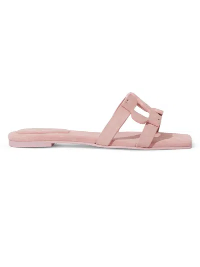 SIMKHAI WOMEN'S MONOGRAMMED CUT-OUT SUEDE SANDALS