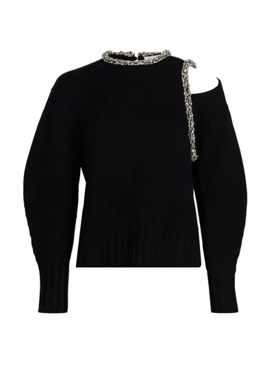 Simkhai Women's Monroe Embellished Cold-shoulder Sweater In Black