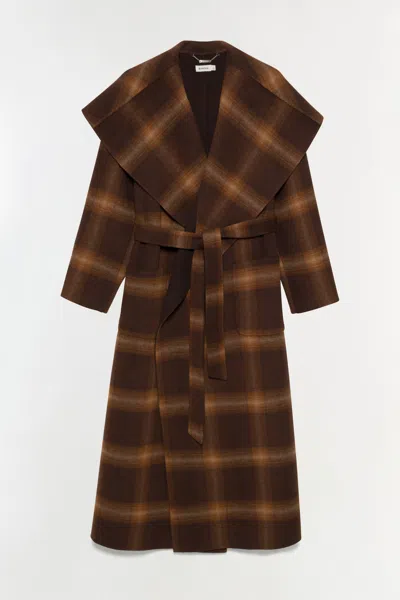 Simkhai Women's Mulhollond Wool Robe Coat In Chocolate Plaid
